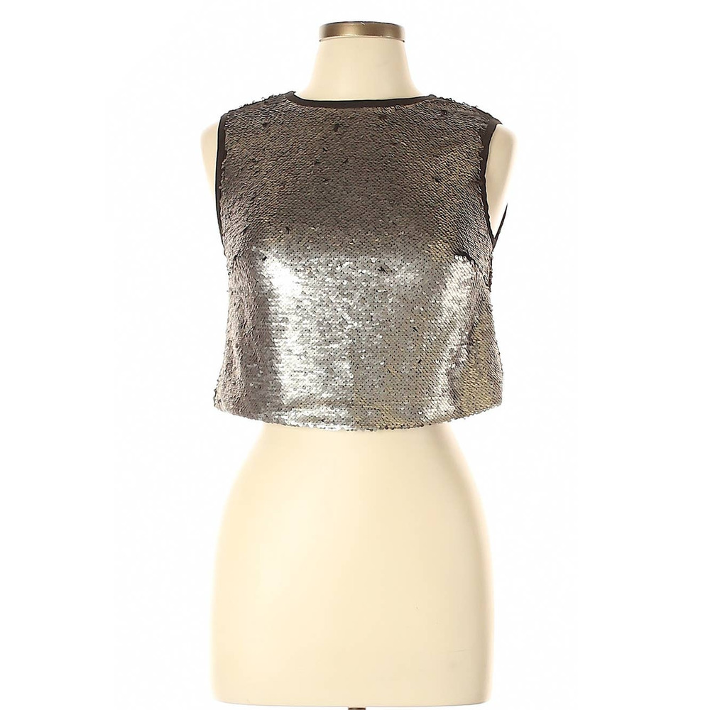 NWT! Shinestar Gold Sequins on Black Sleeveless Crop Top Blouse Size Large